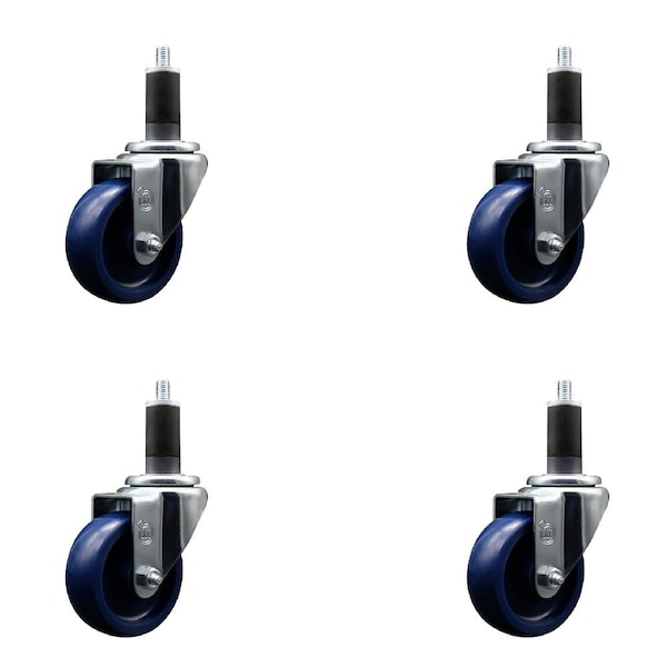 3.5'' Solid Poly Wheel Swivel 1-1/4'' Expanding Stem Caster Set, 4PK